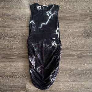 Antistar Black & White Tie-Dye Midi Ruched Dress
